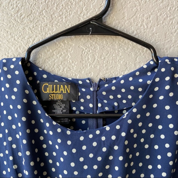 Vintage 80’s Silk Polka Dot Dress | Navy Blue and White | Vintage Size 12 - Picture 4 of 9